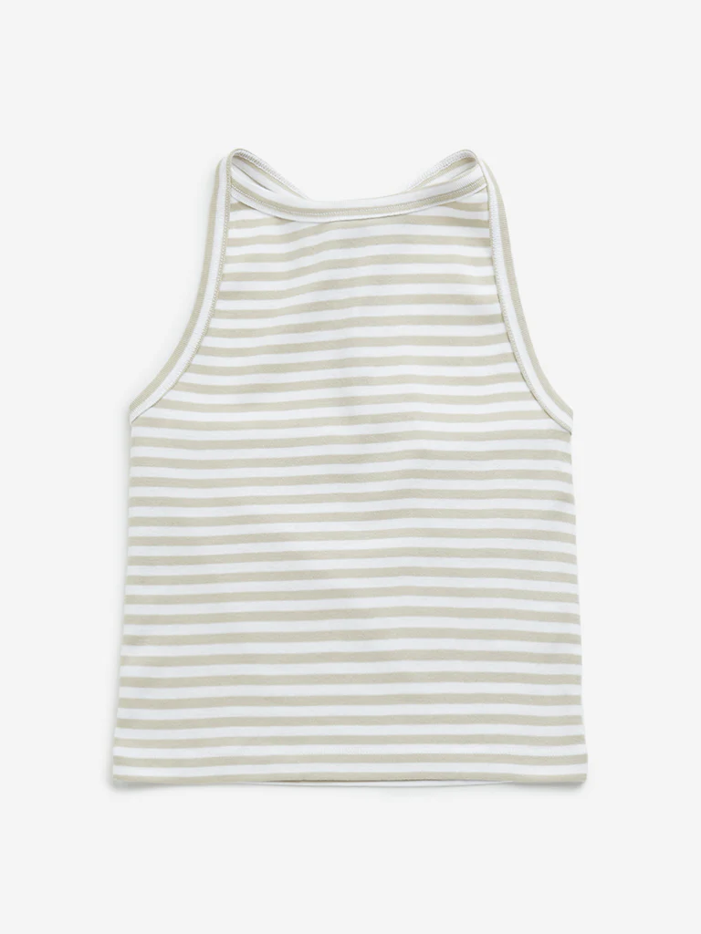 Y&F Kids Girls Beige Striped Halter-Neck Cotton Top