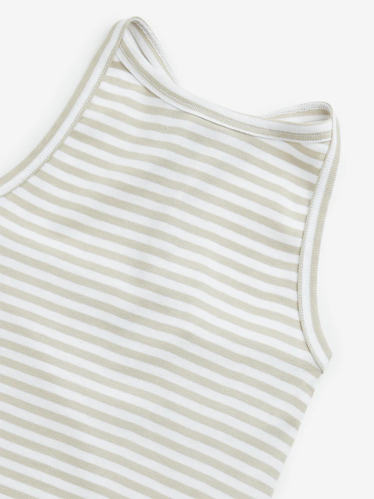Y&F Kids Girls Beige Striped Halter-Neck Cotton Top - Image 4