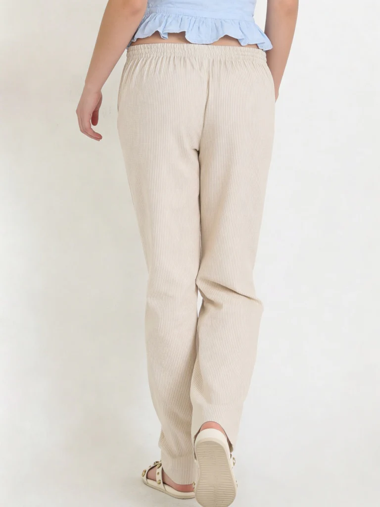 Y&F Kids Girls Beige Striped High-Rise Pants - Image 3