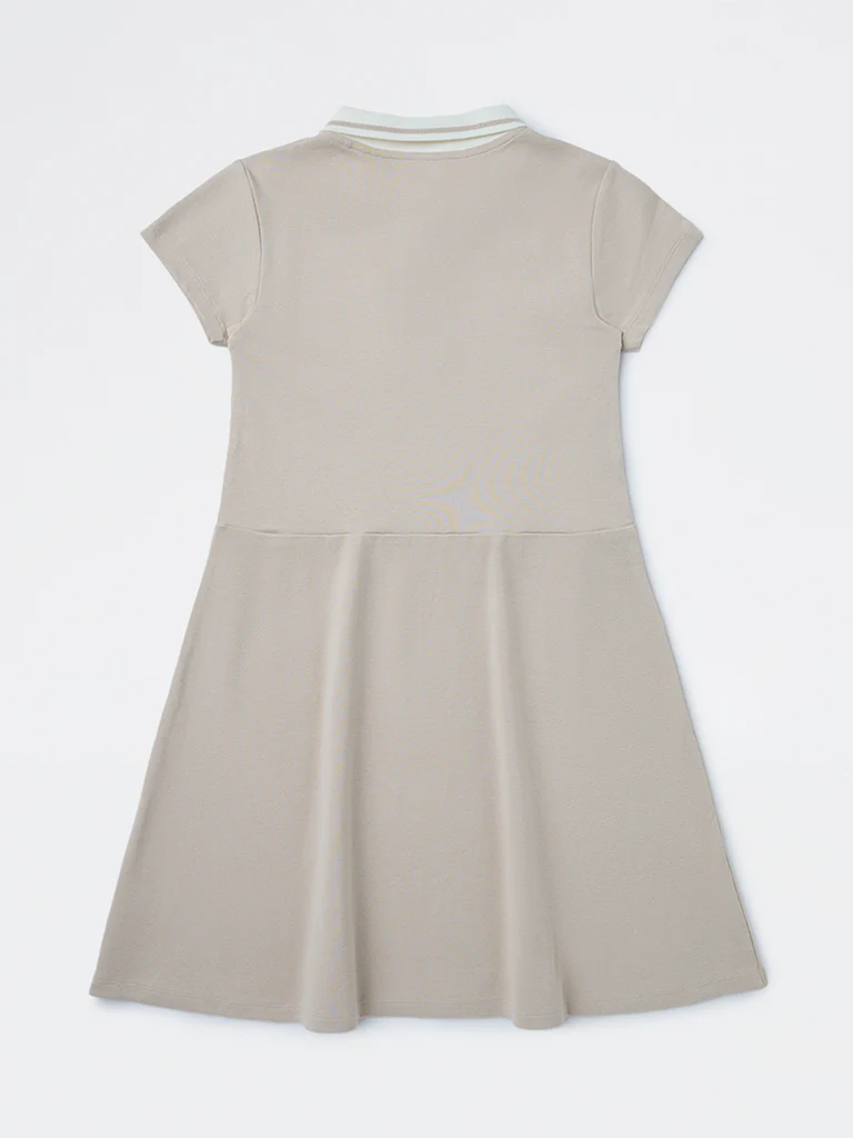 Y&F Kids Girls Beige Text Design Cotton-Blend Tennis Dress - Image 3