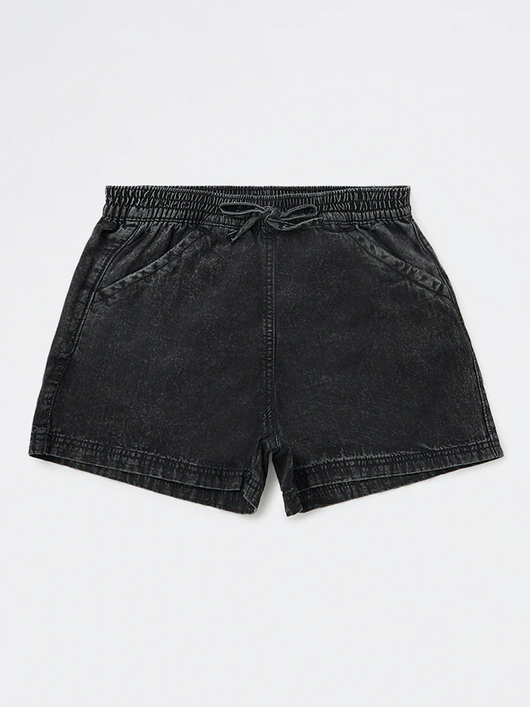 Y&F Kids Girls Black High-Rise Denim Shorts - Image 4