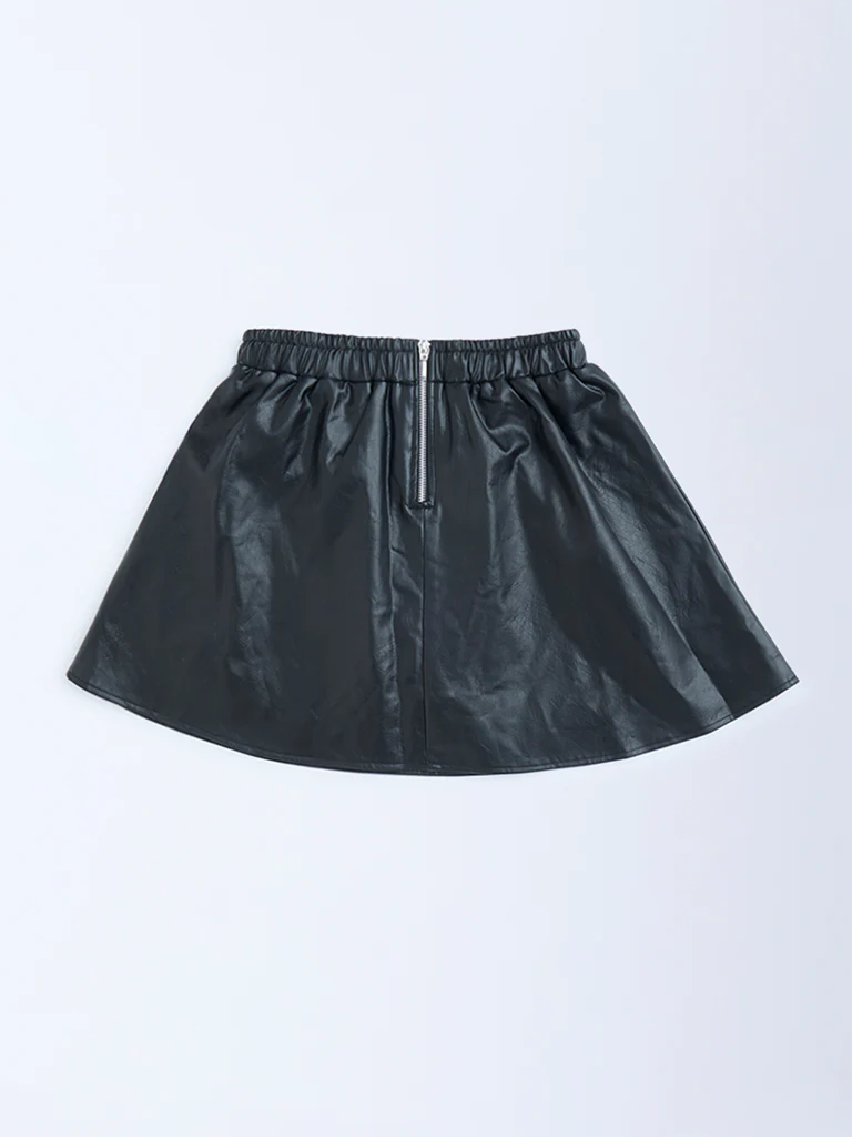 Y&F Kids Girls Black High-Rise Leather Skirt - Image 4
