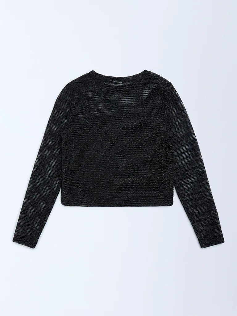 Y&F Kids Girls Black Knit-Textured Top - Image 4