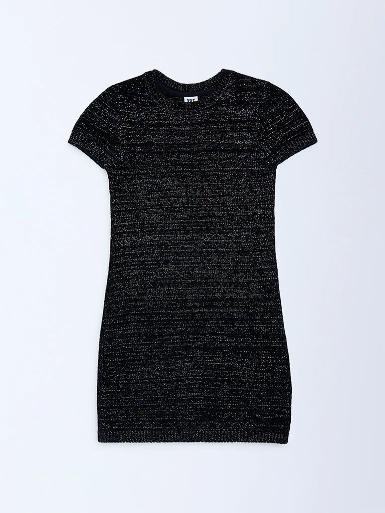 Y&F Kids Girls Black Knitted Bodycon Dress - Image 4