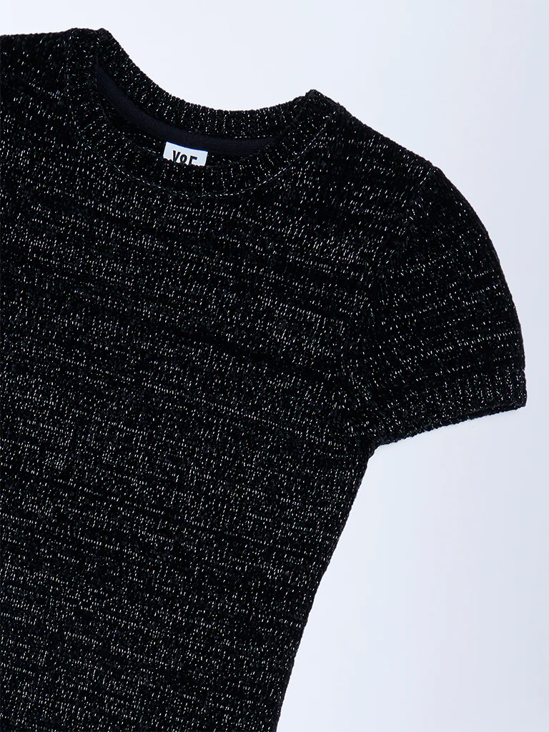Y&F Kids Girls Black Knitted Bodycon Dress - Image 6