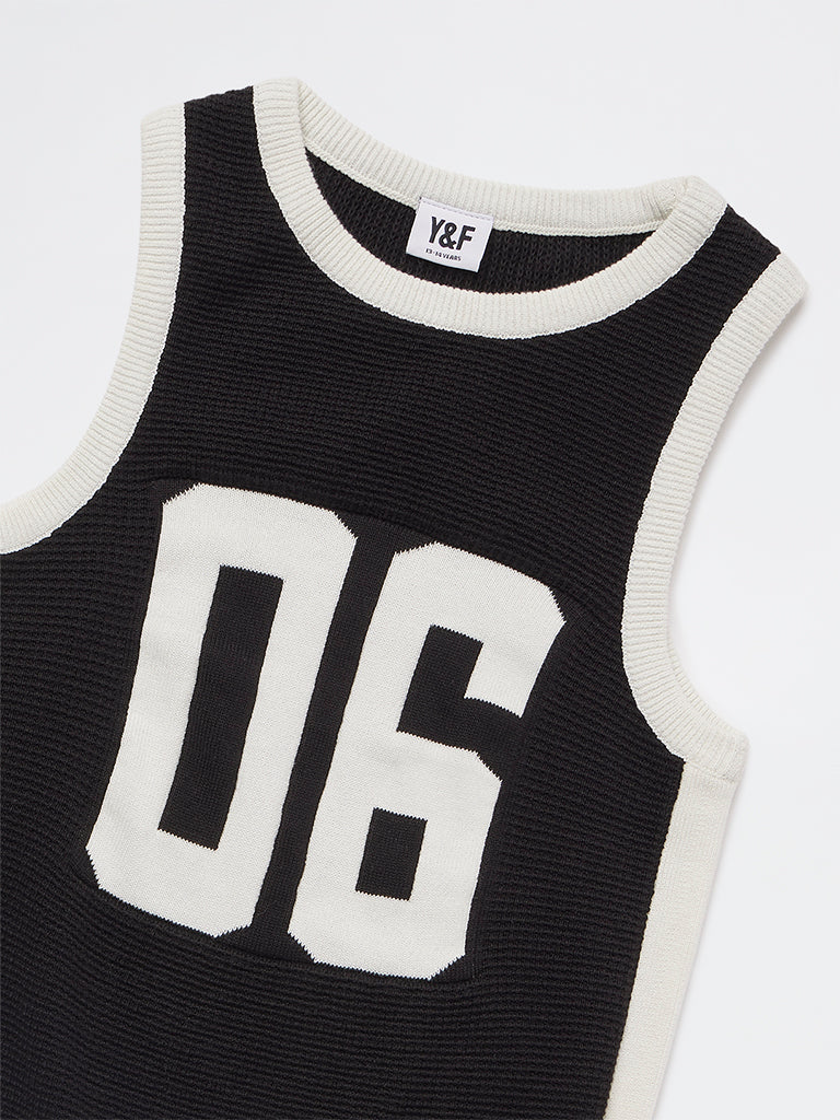 Y&F Kids Girls Black Numerical Design Cotton T-Shirt - Image 3