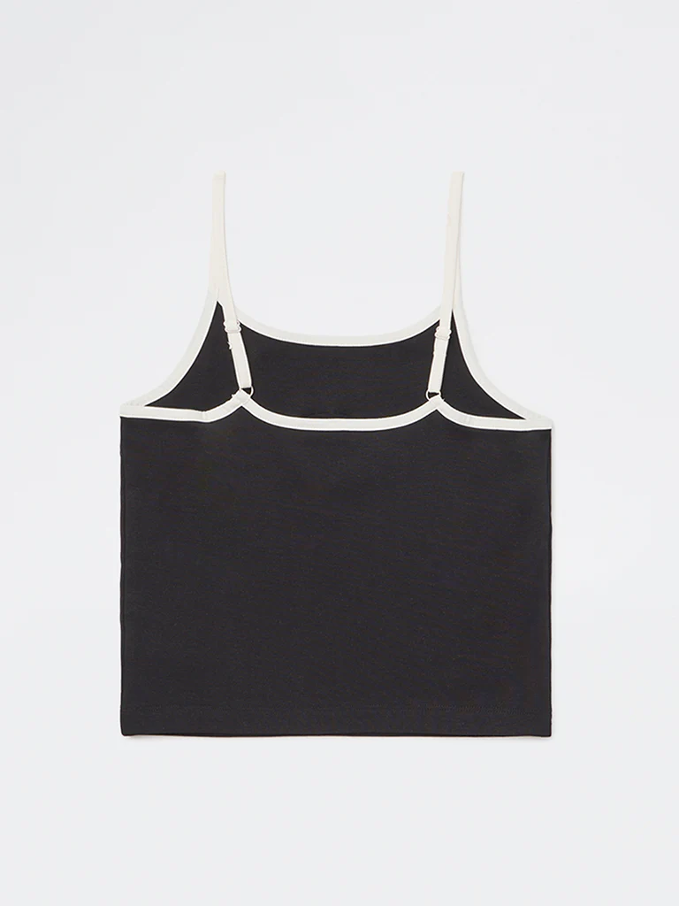 Y&F Kids Girls Black Printed Cotton-Blend Spaghetti Top - Image 2