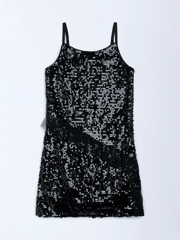 Y&F Kids Girls Black Sequin Embellished Party Dress - Image 3