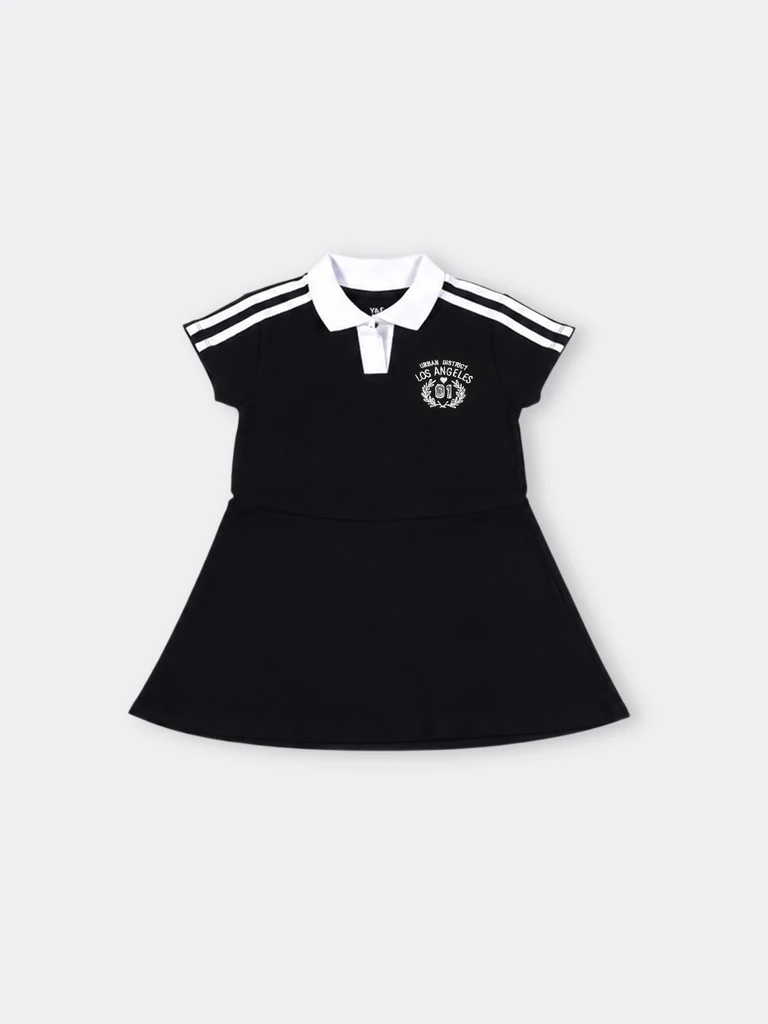 Y&F Kids Girls Black Side Stripe Cotton-Blend Dress