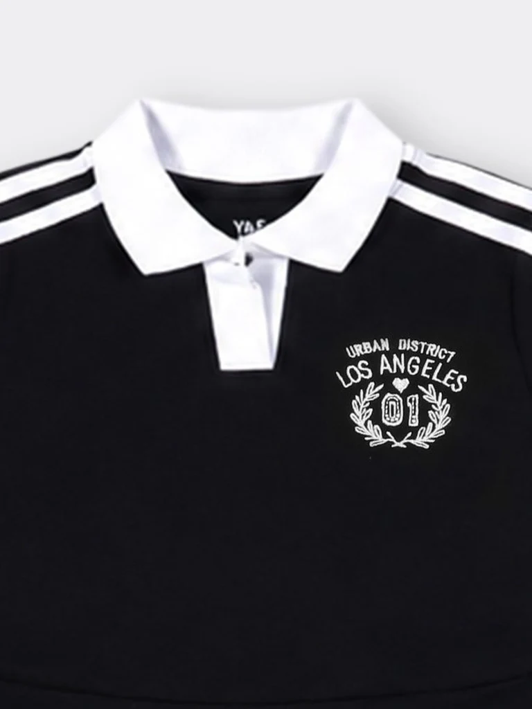 Y&F Kids Girls Black Side Stripe Cotton-Blend Dress - Image 3