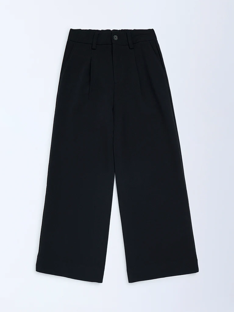 Y&F Kids Girls Black Solid High-Rise Trousers - Image 3