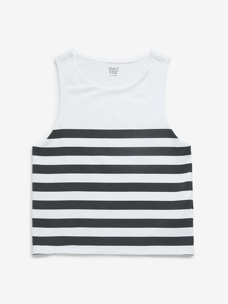 Y&F Kids Girls Black Striped Cotton T-Shirt