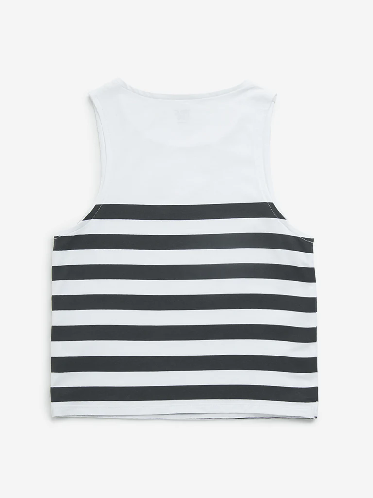 Y&F Kids Girls Black Striped Cotton T-Shirt - Image 2