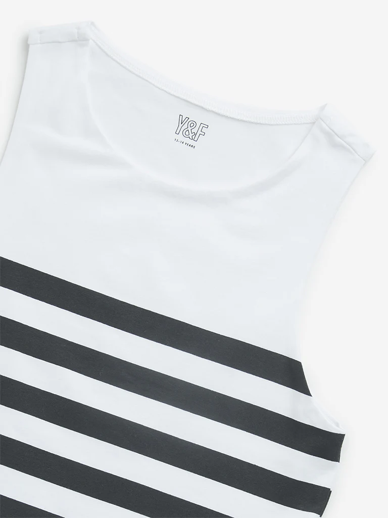 Y&F Kids Girls Black Striped Cotton T-Shirt - Image 3