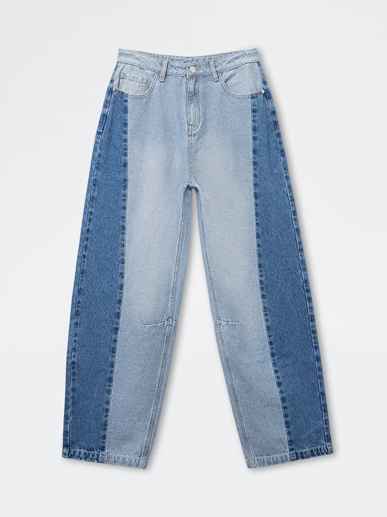 Y&F Kids Girls Blue Colour-Blocked High-Rise Jeans - Image 3