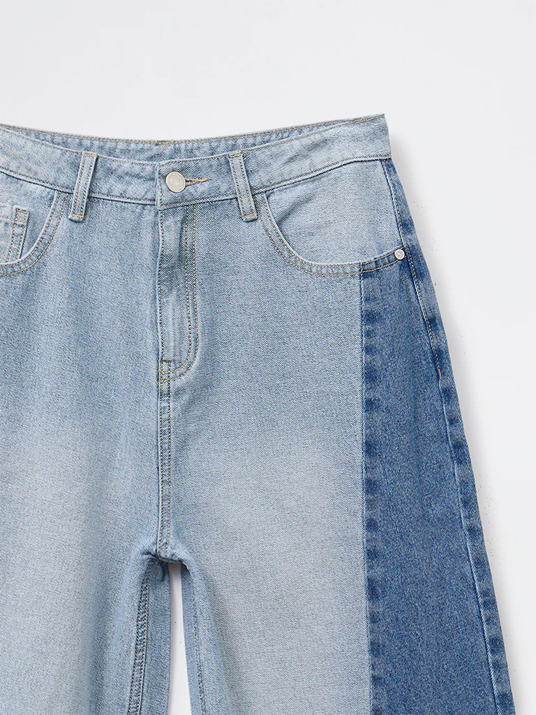 Y&F Kids Girls Blue Colour-Blocked High-Rise Jeans - Image 5