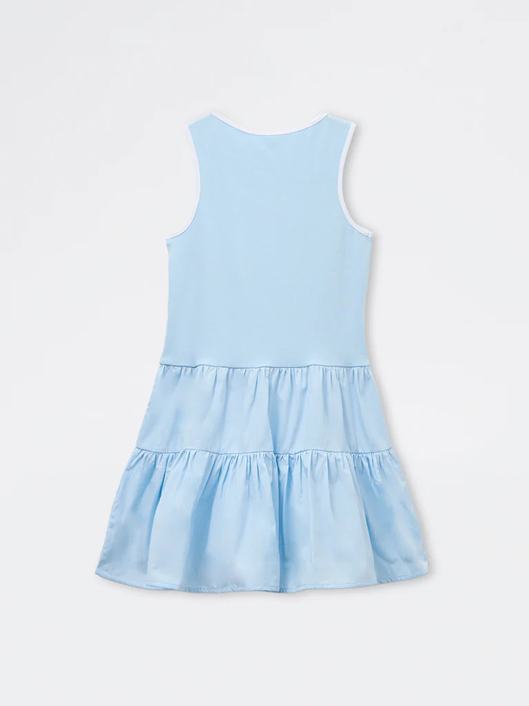 Y&F Kids Girls Blue Cotton-Blend Tiered Dress - Image 4