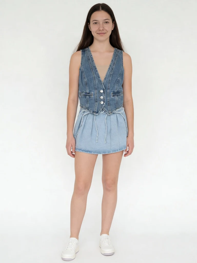 Y&F Kids Girls Blue Denim Waistcoat