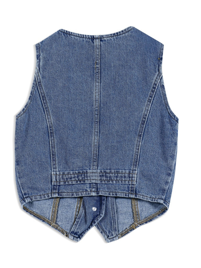 Y&F Kids Girls Blue Denim Waistcoat - Image 4