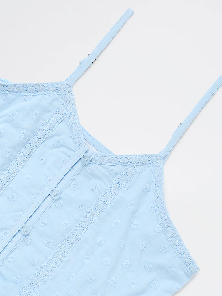 Y&F Kids Girls Blue Embroidered Cotton Top - Image 5