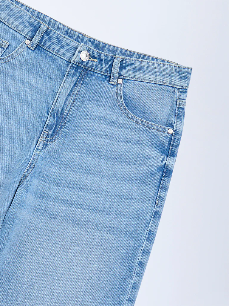 Y&F Kids Girls Blue Faded Wide-Leg High-Rise Jeans - Image 4