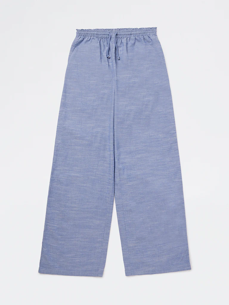 Y&F Kids Girls Blue High-Rise Cotton Trousers