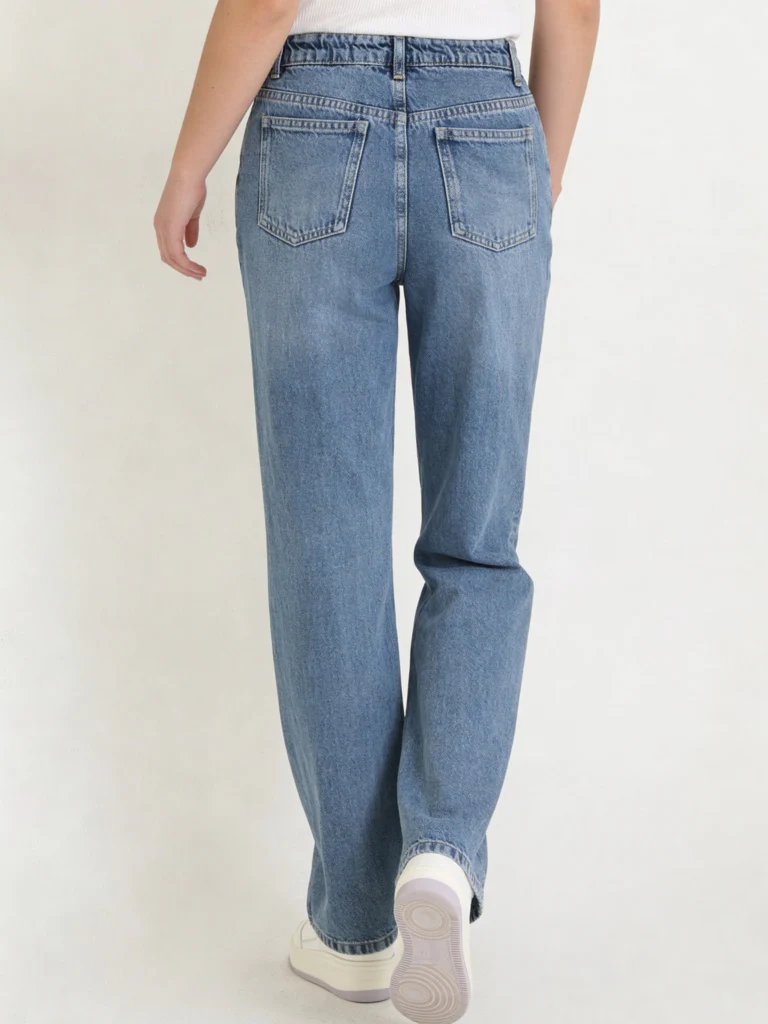 Y&F Kids Girls Blue Lace-Detailed High-Rise Relaxed-Fit Jeans - Image 2