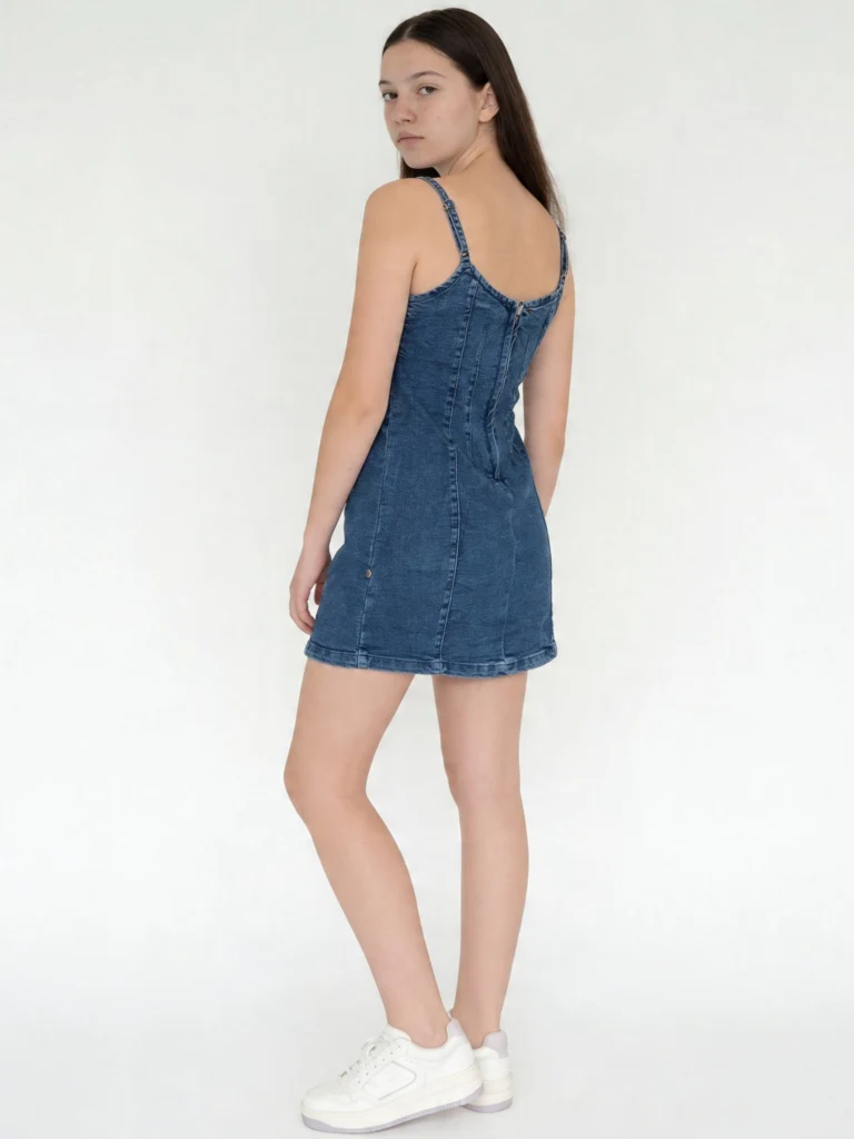 Y&F Kids Girls Blue Mid Wash Denim Slip Dress - Image 2