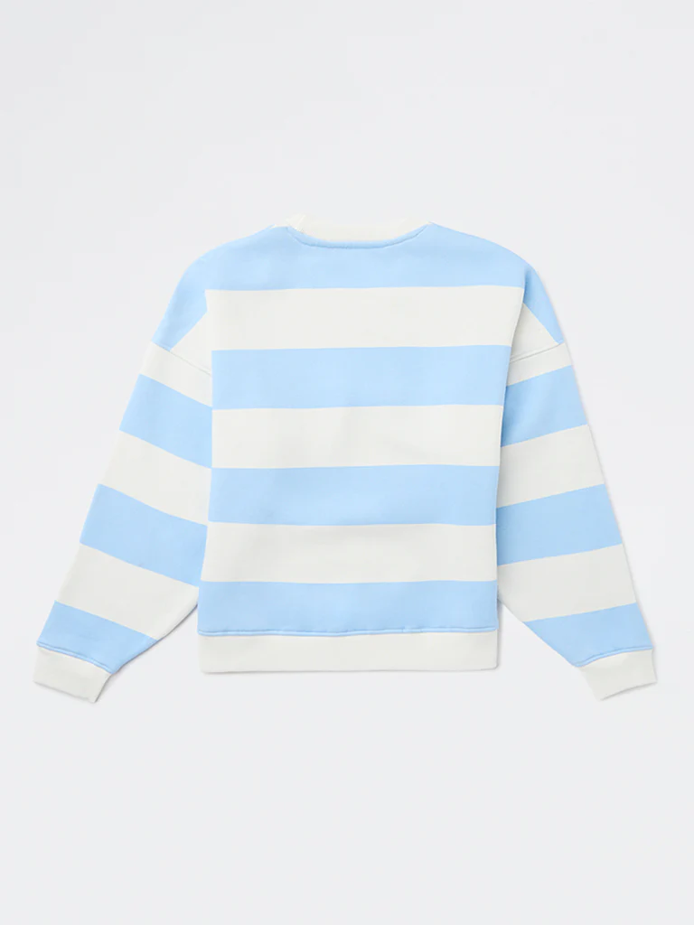 Y&F Kids Girls Blue Striped Cotton-Blend Sweatshirt - Image 2