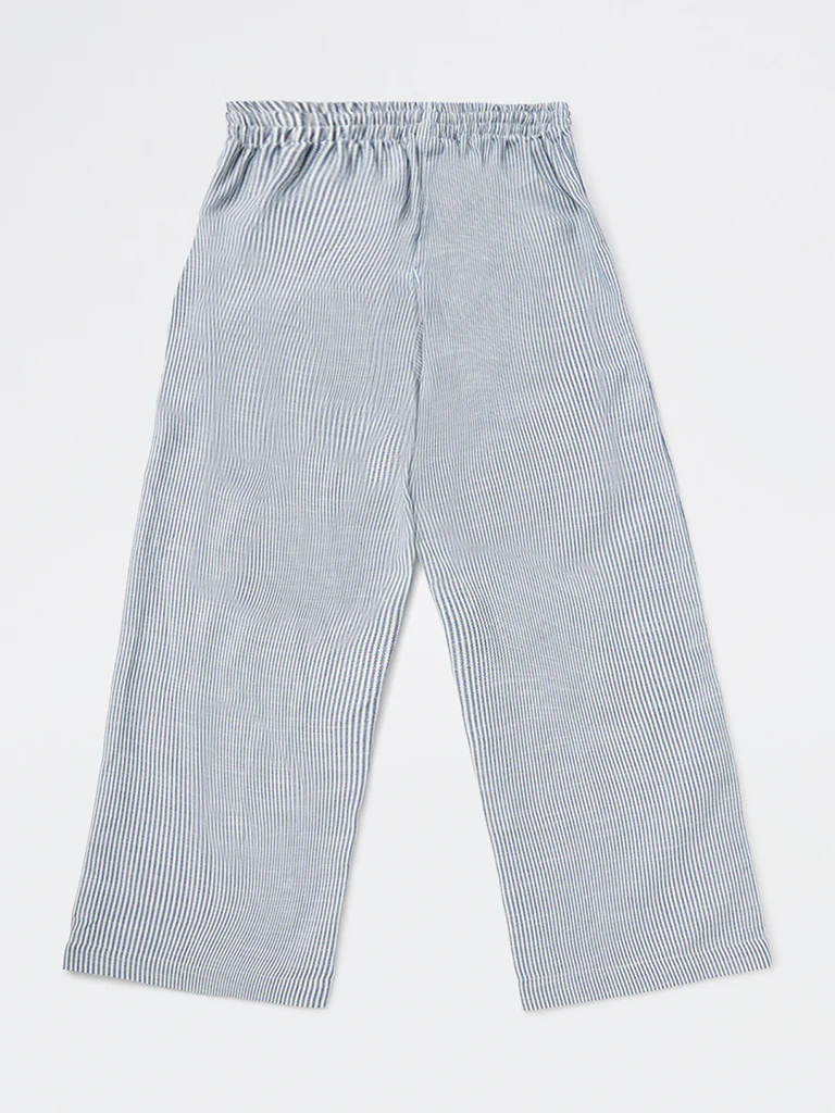 Y&F Kids Girls Blue Striped High-Rise Pants - Image 5