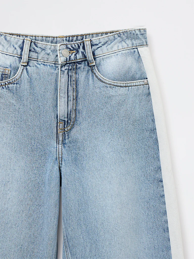 Y&F Kids Girls Blue Striped High-Rise Relaxed-Fit Jeans - Image 3