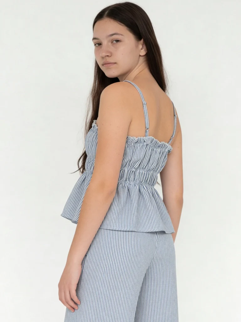 Y&F Kids Girls Blue Striped Smocked Top - Image 2