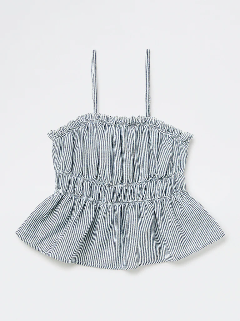 Y&F Kids Girls Blue Striped Smocked Top - Image 3