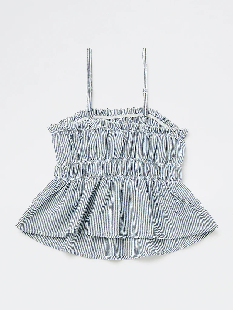 Y&F Kids Girls Blue Striped Smocked Top - Image 4