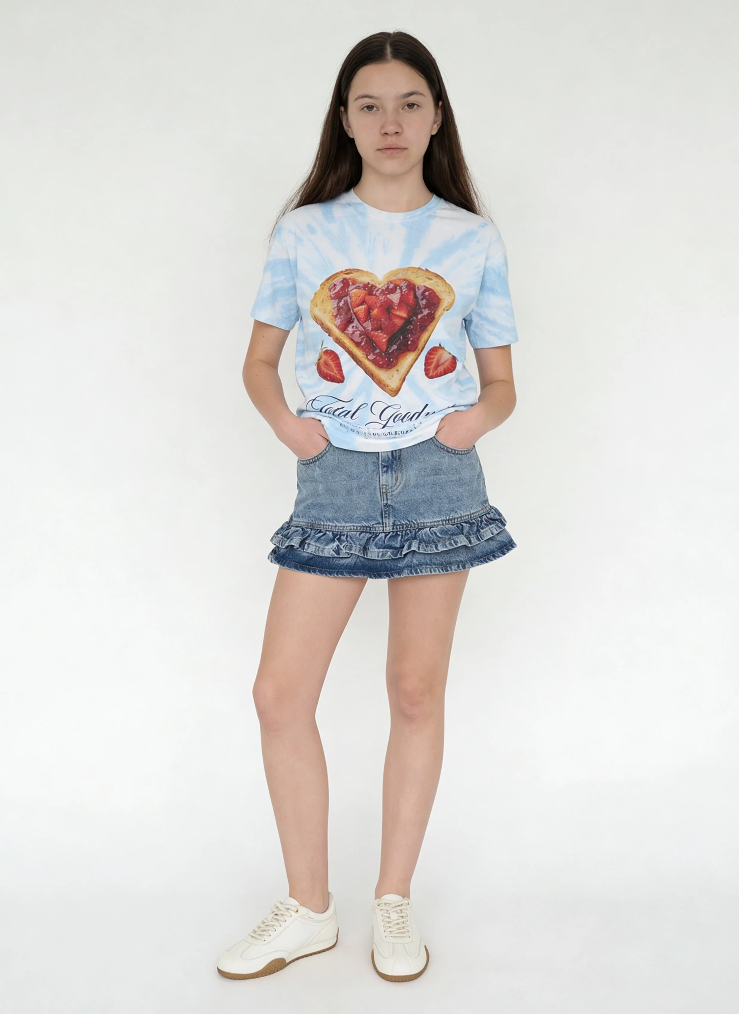 Y&F Kids Girls Blue Tie-Dye Pattern Cotton T-Shirt
