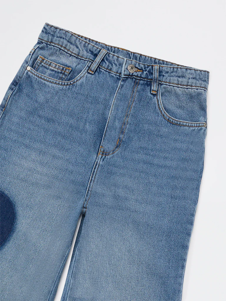 Y&F Kids Girls Blue Washed High-Rise Jeans - Image 3