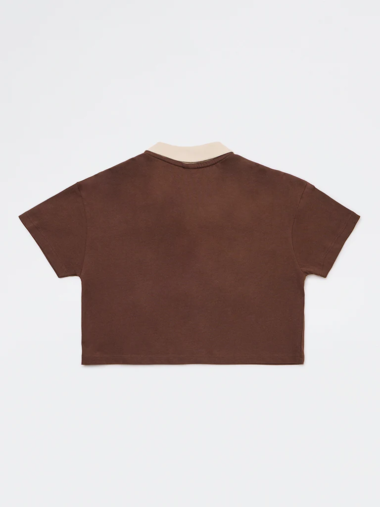 Y&F Kids Girls Brown Embroidered Cotton T-Shirt - Image 3