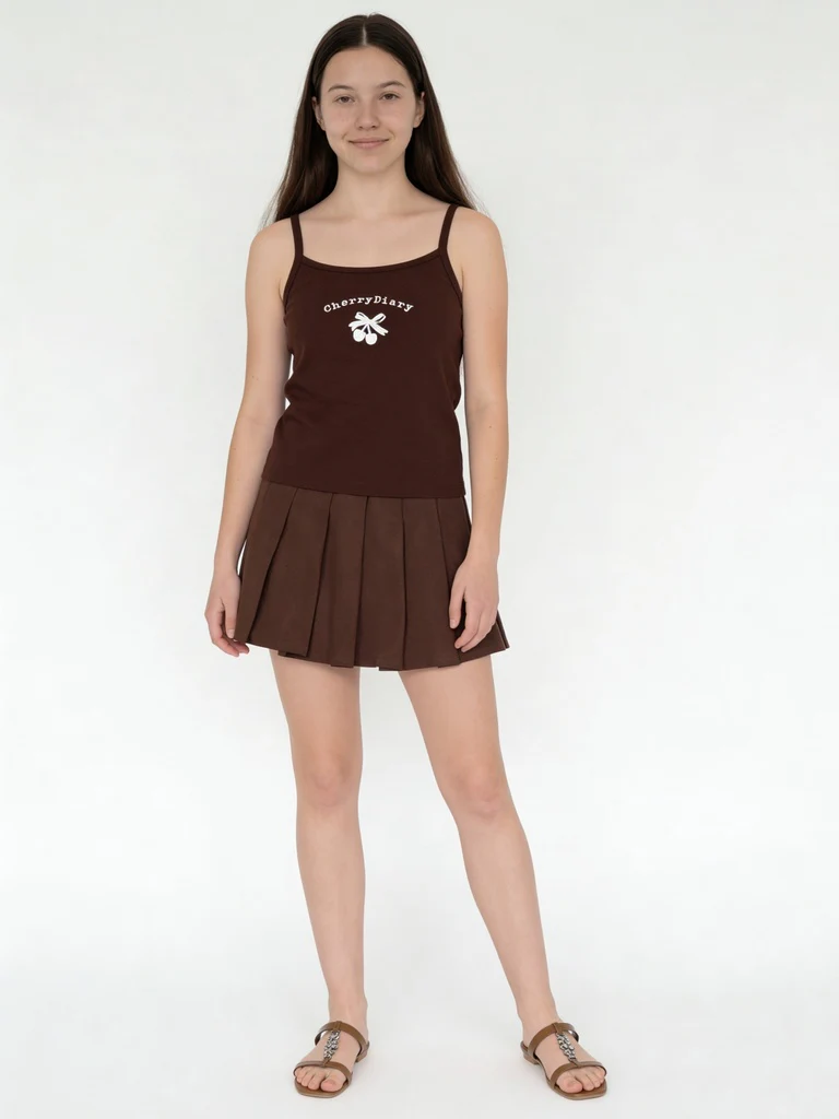 Y&F Kids Girls Brown Graphic Printed Cotton-Blend Top