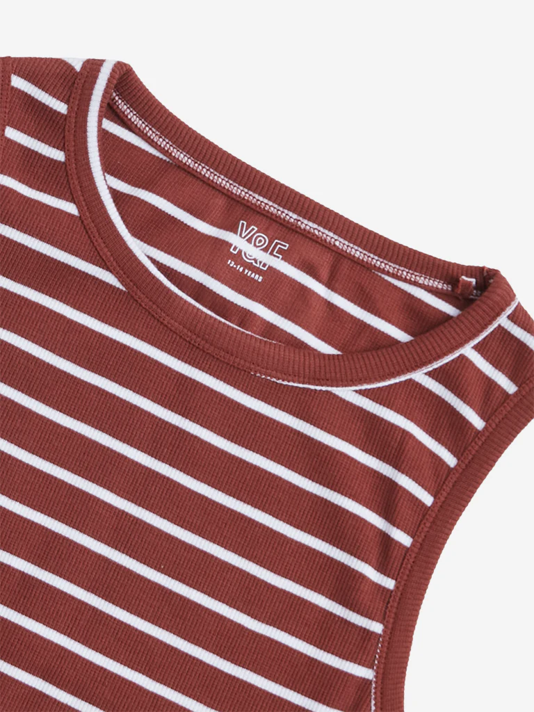 Y&F Kids Girls Brown Ribbed Design Cotton Tank Top - Image 4