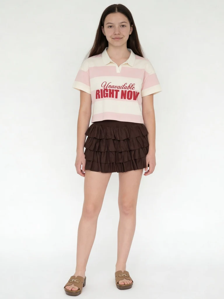 Y&F Kids Girls Brown Ruffled High-Rise Tiered Skirt