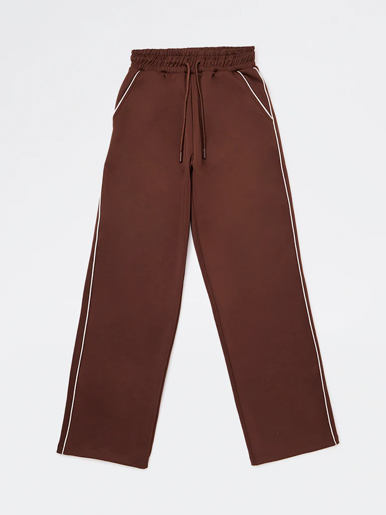 Y&F Kids Girls Brown Solid High-Rise Track Pants