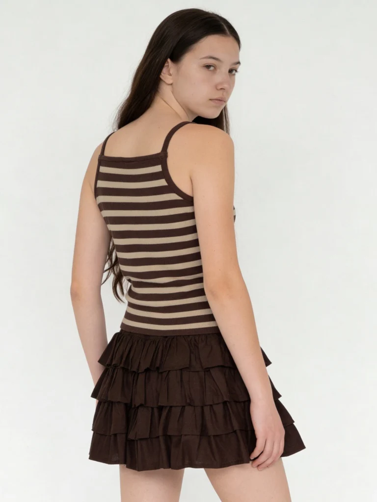 Y&F Kids Girls Brown Striped Cotton-Blend Top - Image 2