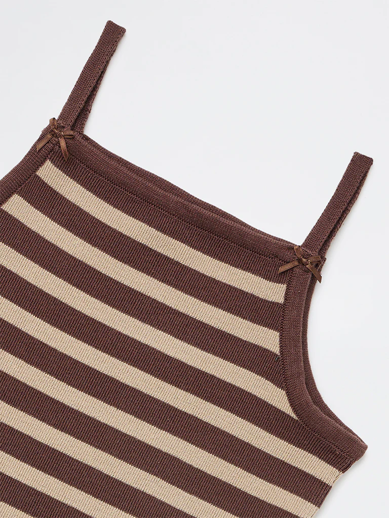 Y&F Kids Girls Brown Striped Cotton-Blend Top - Image 5