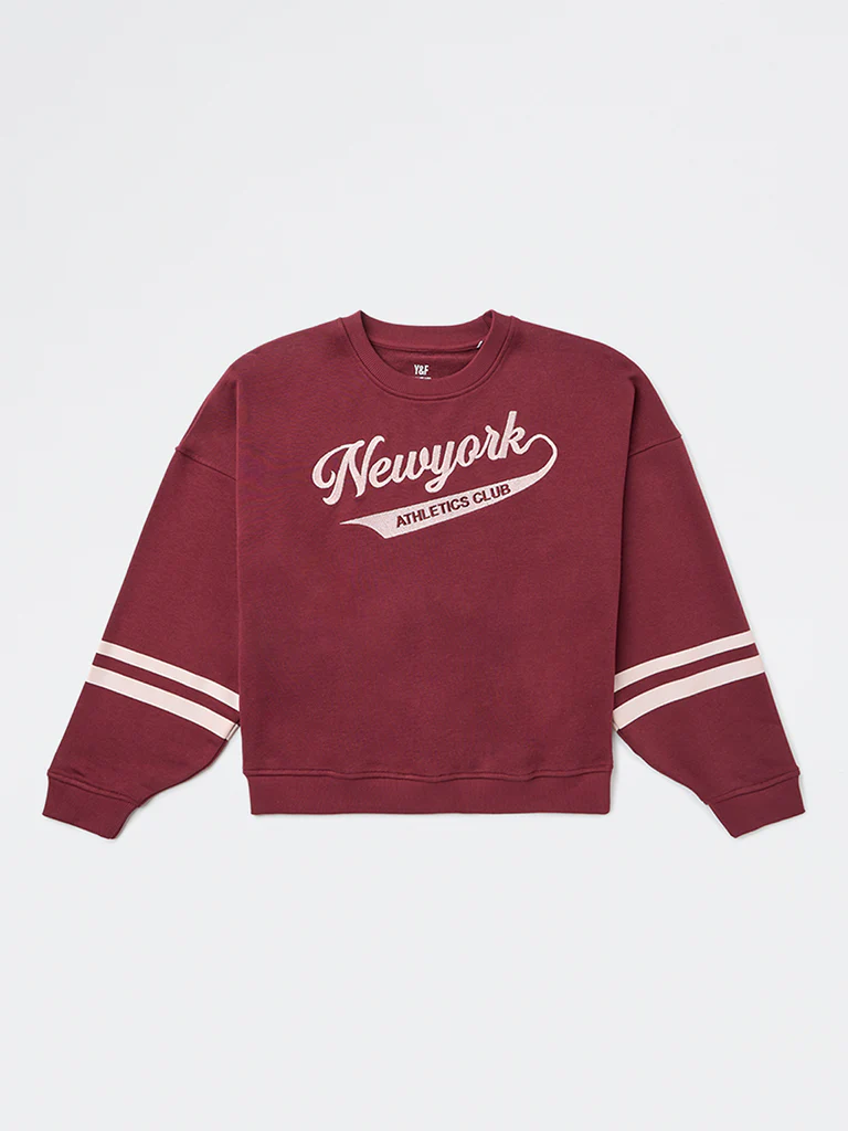 Y&F Kids Girls Burgundy Typographic Cotton-Blend Sweatshirt - Image 3