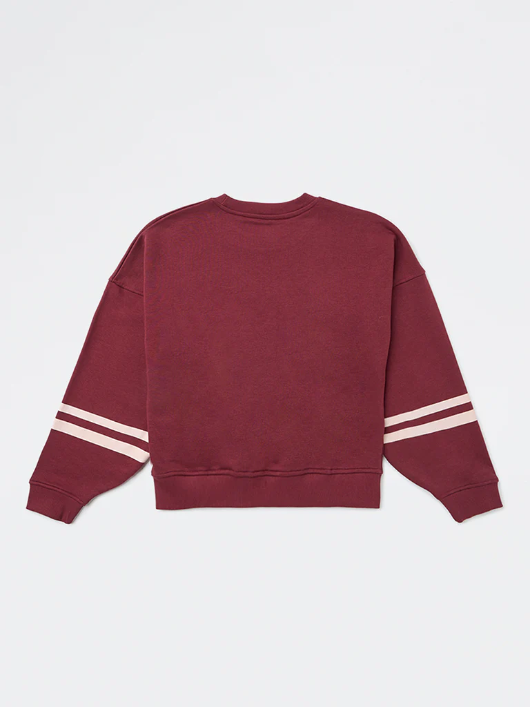 Y&F Kids Girls Burgundy Typographic Cotton-Blend Sweatshirt - Image 4