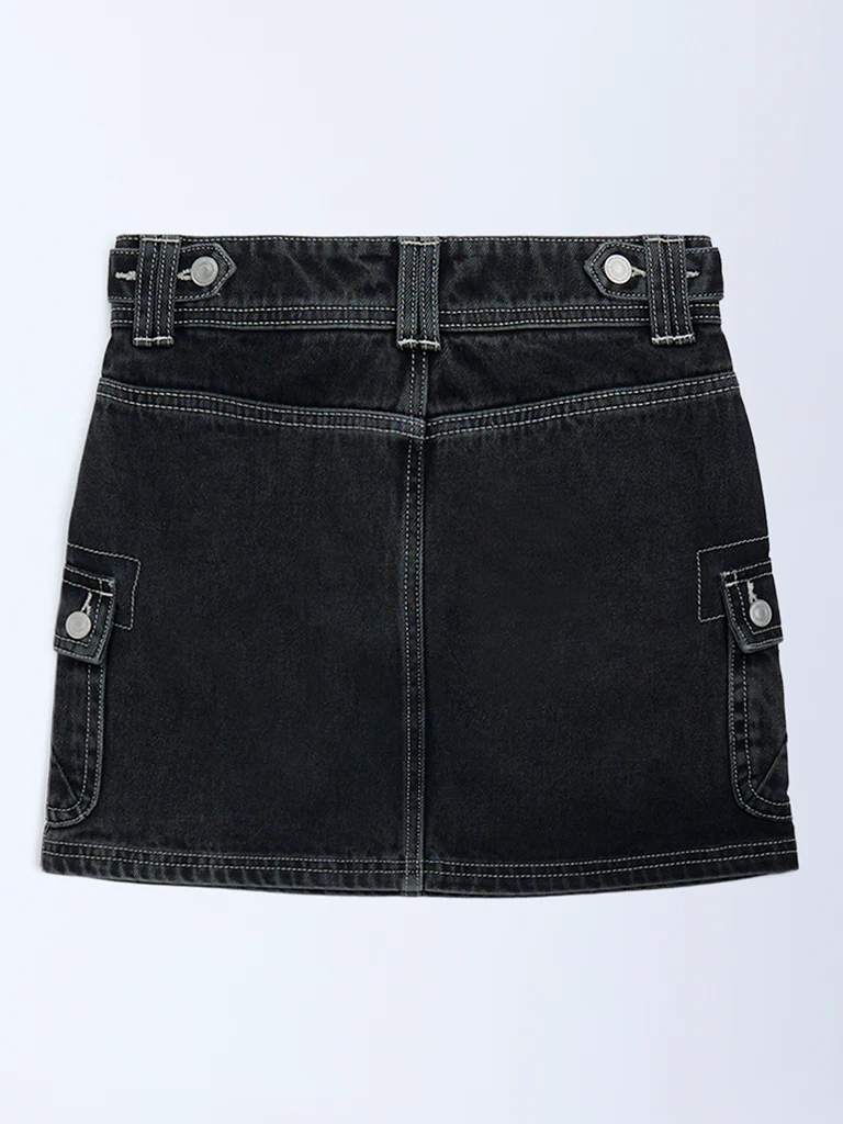 Y&F Kids Girls Charcoal High-Rise Denim Skirt - Image 3