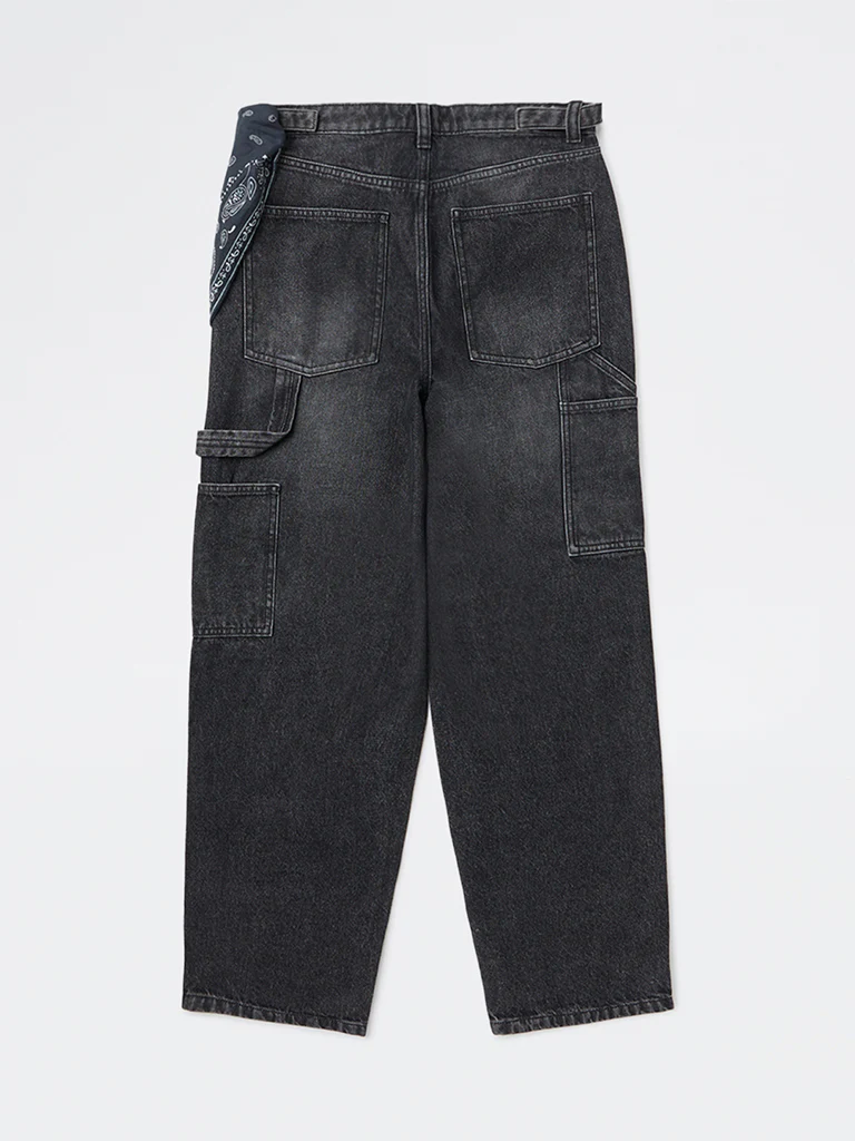 Y&F Kids Girls Charcoal Washed High-Rise Flared Jeans - Image 2