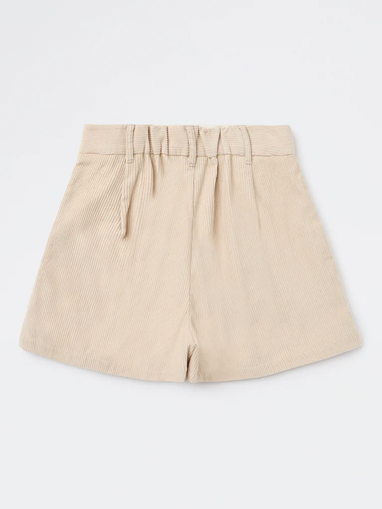Y&F Kids Girls Cream High-Rise Corduroy Skorts - Image 2