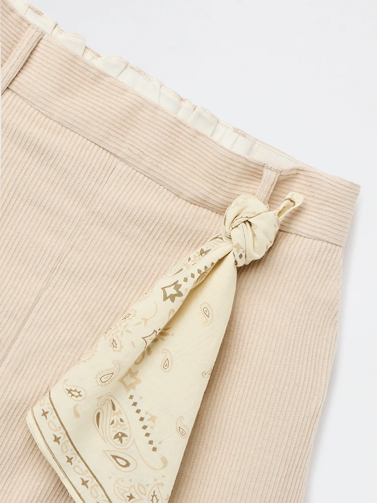 Y&F Kids Girls Cream High-Rise Corduroy Skorts - Image 3