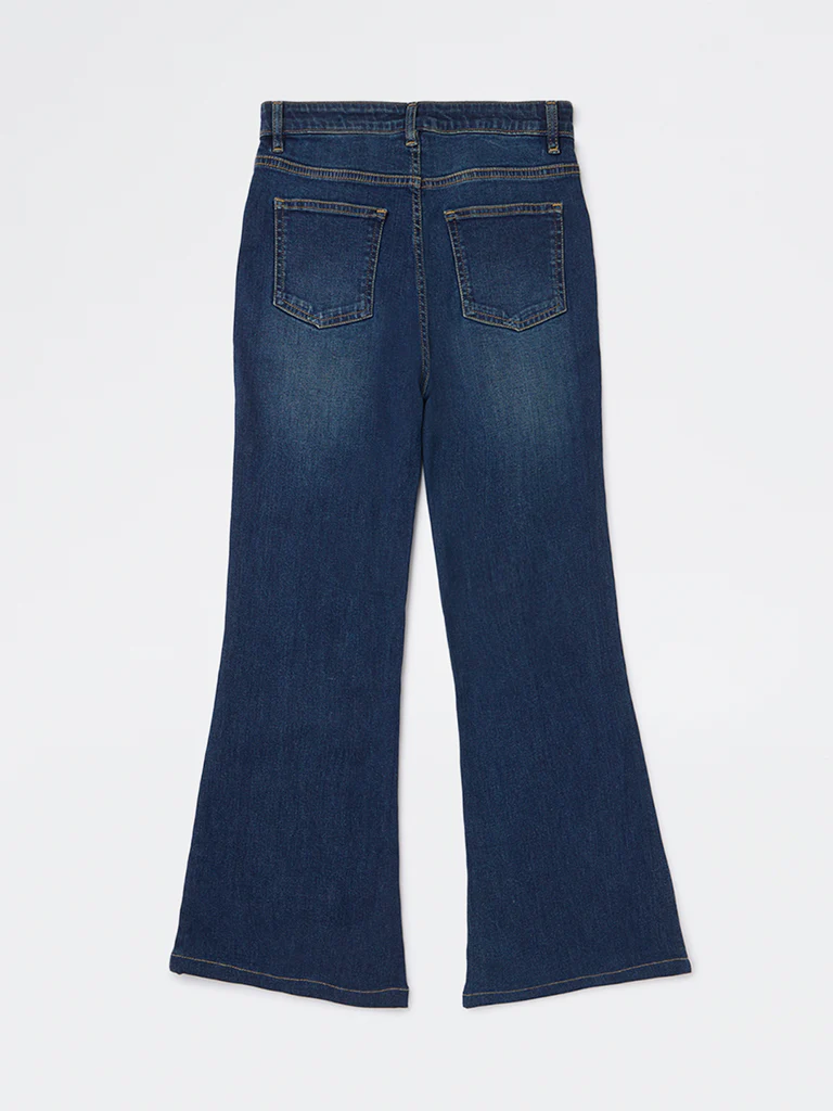 Y&F Kids Girls Dark Blue Faded Relaxed-Fit High-Rise Jeans - Image 3